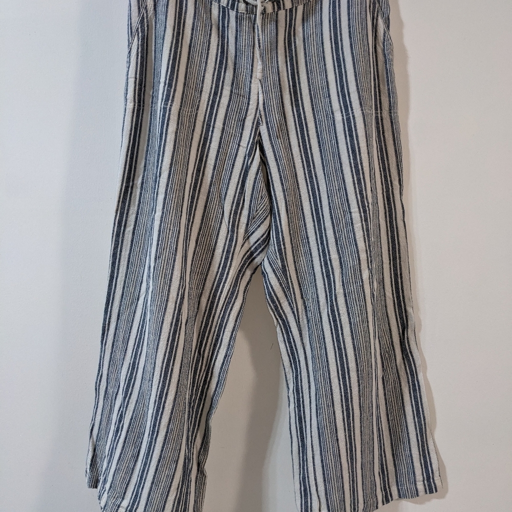 Blue & White Stripe Pants Drawstring & Pockets Size Large D & Co